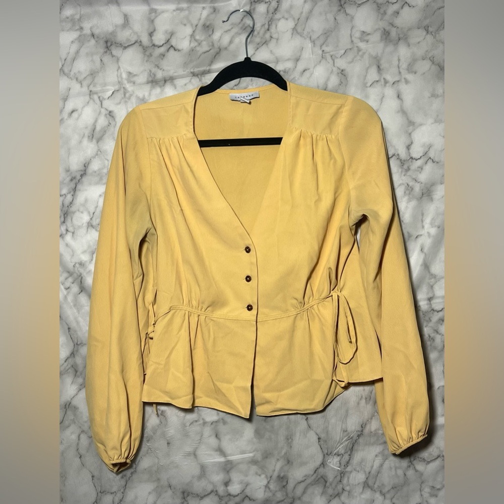 Honey Yellow Peplum Button Ties Cottagecore Spring Summer Boho Topshop Blouse S